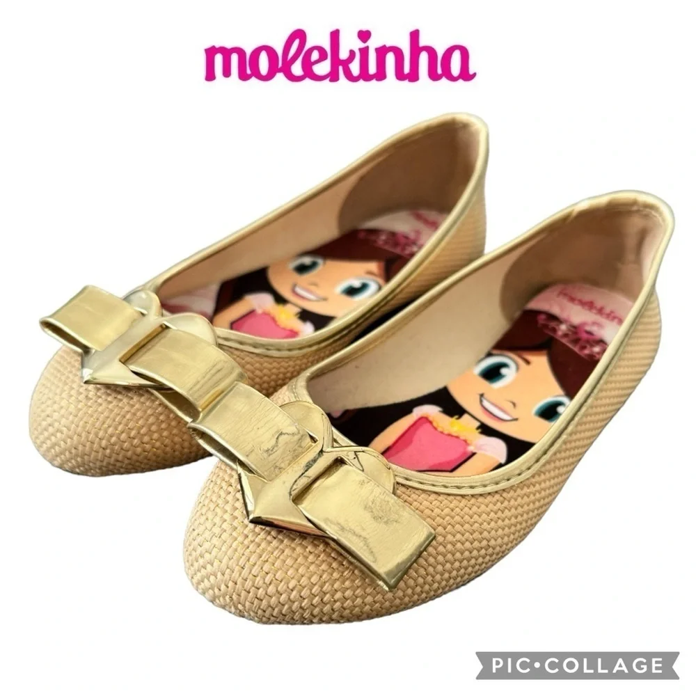 Malekinha Girls Golden bow ballerina flats shoes size 1